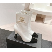 Luxury Chanel Calfskin Ankle Boots with Charms Buckle Strap White 1016006