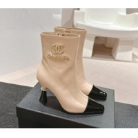 Good Quality Chanel Calfskin Ankle Boots with Charms Buckle Strap Beige 016007