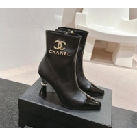 Popular Style Chanel Calfskin Ankle Boots with Charms Buckle Strap Black 016008