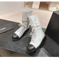 Best Price Chanel Calfskin Ankle Boots with CHANEL Buckle White 1016019