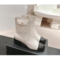 Grade Quality Chanel Calfskin Ankle Boots with Pocket White 016022