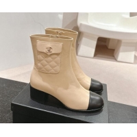 Unique Style Chanel Calfskin Ankle Boots with Pocket Beige 016023