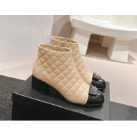 Best Grade Chanel Quilted Calfskin Ankle Boots with Foldover CC Beige 016026