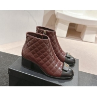 Low Price Chanel Quilted Calfskin Ankle Boots with Foldover CC Dark Brown 016027