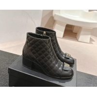 Best Price Chanel Quilted Calfskin Ankle Boots with Foldover CC Black 016028