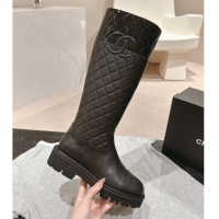 Purchase Chanel Patchwork Quilted Calfskin High Boots Black 016031