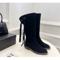 Top Design Chanel Suede High Boots 3cm with Tassel Black 1016036