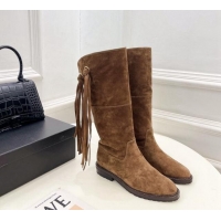 Cheap Price Chanel Suede High Boots 3cm with Tassel Brown 1016037