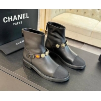 Sumptuous Chanel Calfskin Ankle Boots with Charm Strap Black 1016056