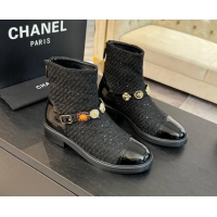 Big Enough Chanel Tweed Ankle Boots with Charm Strap Black 1016058