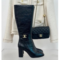 Perfect Chanel Calfskin High Boots 8cm with CC Strap Black 1016059