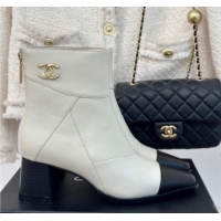 Sumptuous Chanel Patchwork Lambskin Ankle Boots White 016067