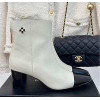 Duplicate Chanel Lambskin Ankle Boots with Bloom White 1016070