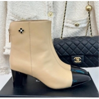 Hot Style Chanel Lambskin Ankle Boots with Bloom Beige 016071