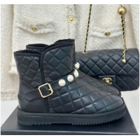 Best Product Chanel Quilted Calfskin Snow Boots with Pearls Black 1016074