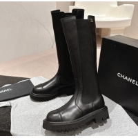 Good Product Chanel Calfskin & Elastic High Boots Black 1016076