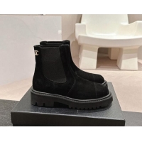 Luxury Chanel Suede & Elastic Ankle Boots Black 1016078