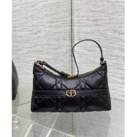 Top Quality Dior Miss Caro Mini Hobo Shoulder Bag in Macrocannage Lambskin CD1078 Black 2024