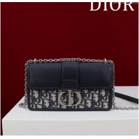 Best Price Dior 30 Montaigne East-West Bag with Chain in Blue Dior Oblique Jacquard and Smooth Calfskin D1084 Black/Silv