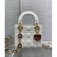 Best Design Dior Mini Lady Dior Bag in White Cannage Lambskin with Brown Tortoiseshell-effect 1088 Link 2024