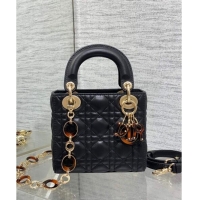 Well Crafted Dior Mini Lady Dior Bag in Black Cannage Lambskin with Brown Tortoiseshell-effect 1088 Link 2024