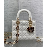 Trendy Design Dior Small Lady Dior Bag in White Cannage Lambskin with Brown Tortoiseshell-effect 1089 Link 2024