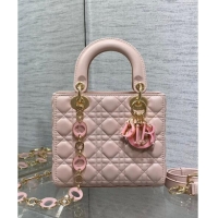 Best Quality Dior Small Lady Dior Bag in Blush Pink Cannage Lambskin with Resin 1089 Link 2024