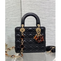 Best Price Dior Small Lady Dior Bag in Cannage Lambskin with Brown Tortoiseshell-effect Link 1089 Black 2024