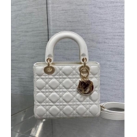 Promotional Dior Dioramour Small Lady Dior Bag in Cannage Lambskin with Heart Charm 1094 White 2024