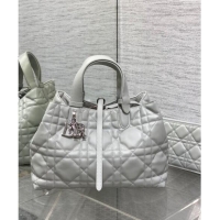 Well Crafted Dior Medium Toujours Tote Bag in Macrocannage Calfskin CD1099 Cloud Grey 2024