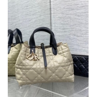 Top Grade Dior Medium Toujours Tote bag in Macrocannage Calfskin CD1099 Beige/Black 2024