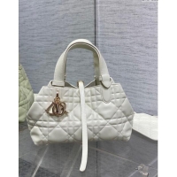 Good Taste Dior Small Toujours Tote Bag in Macrocannage Calfskin CD1100 White 2024