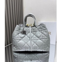 Top Grade Dior Large Toujours Tote Bag in Macrocannage Calfskin CD1101 Cloud Grey 2024