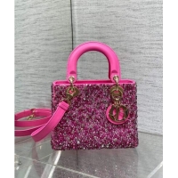 Unique Discount Dior Small Lady Bag in Bead Embroidery 1102 Deep Pink 2024