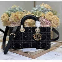 Top Quality Dior Medium Lady D-Joy Bag in  Cannage Tweed 0613 Black 2024