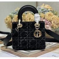 Good Quality Dior Small Lady Dior Bag in Cannage Tweed 0538 Black 2024