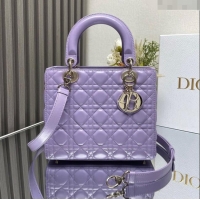 Top Grade Dior Medium Lady Dior Bag in Cannage Lambskin 0565 Purple 2024