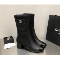 Top Grade Chanel Knit & Calfskin Ankle Boots Black 1016088