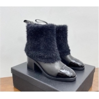 Purchase Chanel Knit Foldover & Calfskin Ankle Boots Black 1016090