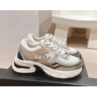 Pretty Style Chanel Calfskin & Mesh Sneakers White/Gold 016095