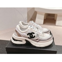 Low Cost Chanel Calfskin & Mesh Sneakers White/Purple 1016096