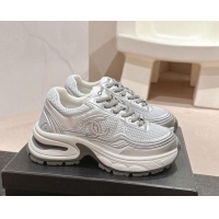 Good Looking Chanel Calfskin & Mesh Sneakers Silver 1016098