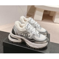 Popular Style Chanel Calfskin, Mesh and Wool Sneakers White/Silver 1016100