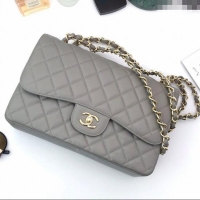 Top Design Chanel Quilted Grained Calfskin Jumbo Flap Bag 30cm A01113 Grey/Gold 2024