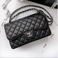 Best Price Chanel Quilted Grained Calfskin Jumbo Flap Bag 30cm A01113 Black/Silver 2024