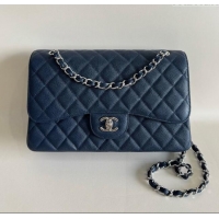 Top Design Chanel Quilted Grained Calfskin Jumbo Flap Bag 30cm A01113 Blue/Silver 2024