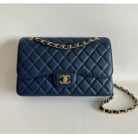 Well Crafted Chanel Quilted Grained Calfskin Jumbo Flap Bag 30cm A01113 Blue/Gold 2024