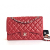 Top Grade Chanel Quilted Grained Calfskin Jumbo Flap Bag 30cm A01113 Red/Silver 2024