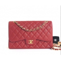 Reasonable Price Chanel Quilted Grained Calfskin Jumbo Flap Bag 30cm A01113 Red/Gold 2024