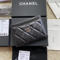 Luxury Discount Chanel Lambskin Classic Card Holder A31510 Black/Silver 2024